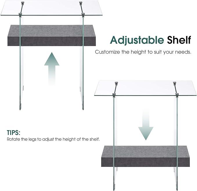ivinta Narrow Glass Console Table with Storage, 31.5'' Modern Entryway Table with Storage Shelves for Living Room, Hallway, Foyer, Bedroom 5103 (Gray)
