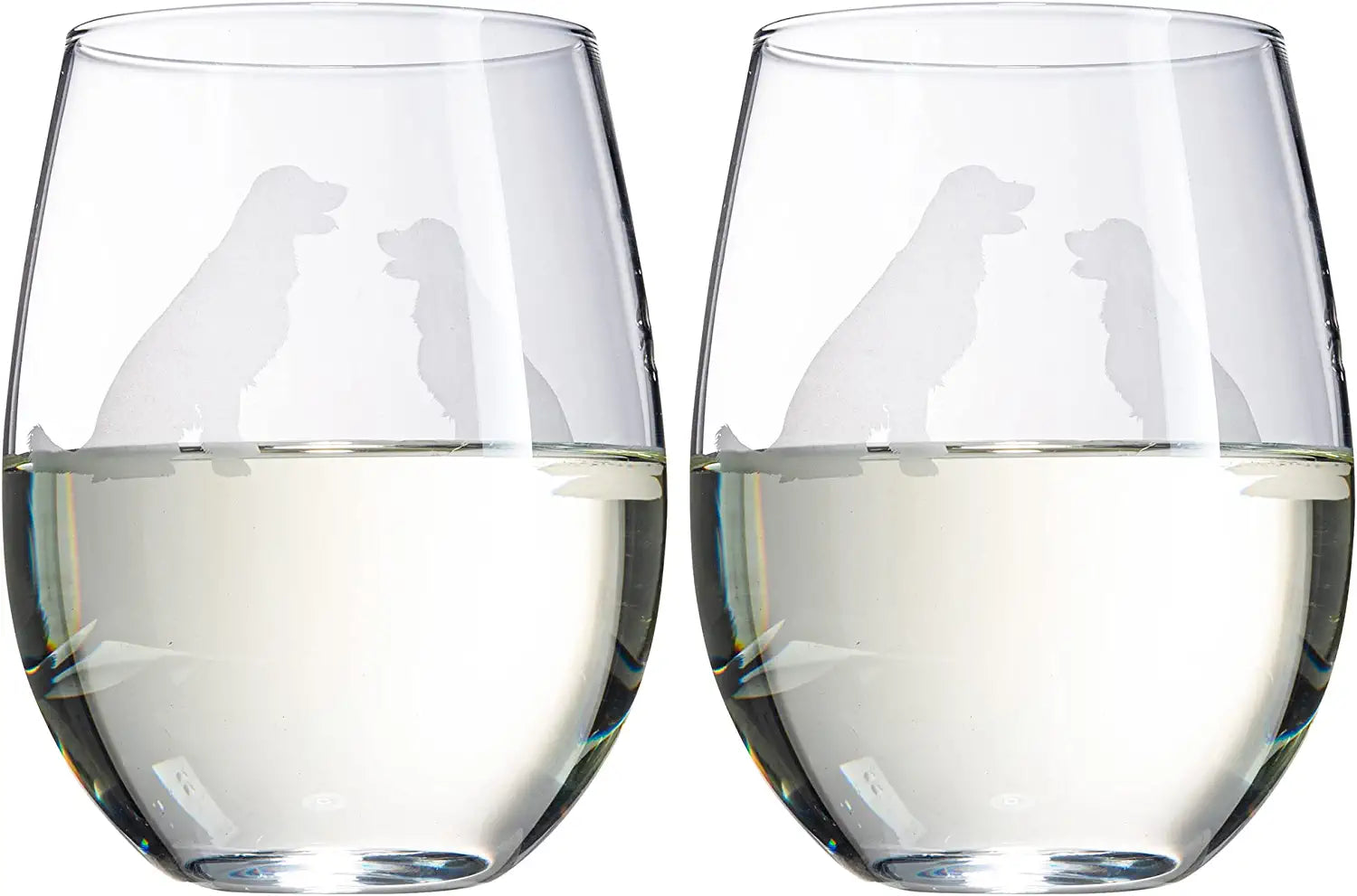 Set of 2 Golden Retriever Dog Stemless Wine Glasses by The Wine Savant - Yellow or Golden Retriever Lover Him & Her - Dogs Silhouette - Glass Gifts Etched Tumblers for Anniversary, Home Bar Gifts