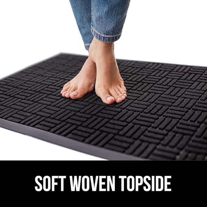 GORILLA GRIP 100% Waterproof All-Season WeatherMax Doormat 35x23, US Designed Natural Rubber, Stain and Fade Resistant, Low Profile Indoor Outdoor Door Mats, Easy Clean Patio Mat, Midnight Maze