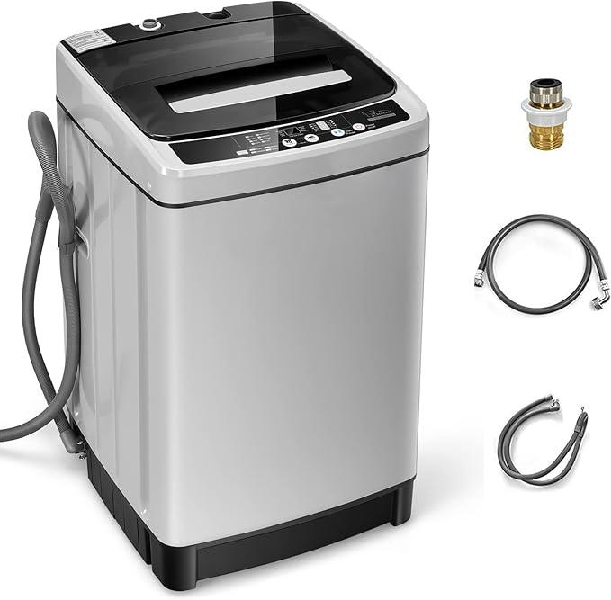 Giantex Full Automatic Washing Machine, 2 in 1 Portable Laundry Washer 1.5Cu.Ft 11lbs Capacity Washer and Spinner Combo 8 Programs 10 Water Levels Energy Saving Top Load Washer for Apartment Dorm