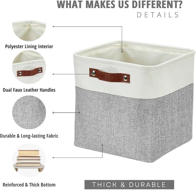 DECOMOMO Storage Cubes, 11x11 Cube Storage Bins, Baskets for Shelves (Grey & White, Cube 11