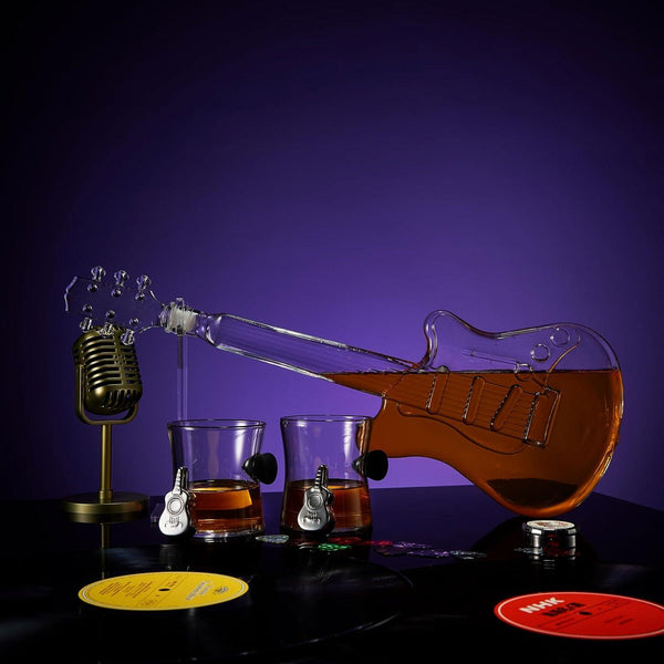 Electric Guitar Whiskey & Wine Decanter with 2 Pick Whiskey Glasses, Acrylic Stand & Case - 34 OZ Glass 16