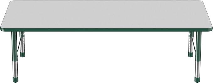 Factory Direct Partners FDP Rectangle Activity School and Classroom Kids Table (36 x 72 inch), Toddler Legs, Adjustable Height 15-24 inches - Gray Top and Green Edge