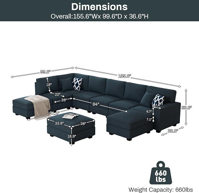 L Lengend Vansen Modular Sectional Sofa U Shaped Couch with Ottoman Modern Reversible Corner Sectional Couch for Living Room (Charcoal, U Shaped Sofa-4)