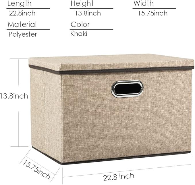 PRANDOM Extra Large Collapsible Storage Bins with Lids [3-Pack] Linen Fabric Foldable Storage Baskets Boxes Organizer Containers Cube with Cover for Bedroom Closet Office Nursery (22.8x15.75x13.8)