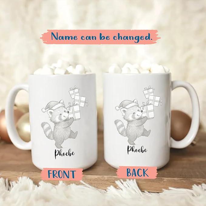 Personalized Name Red Panda Lover Accent Coffee Mug, Awesome Red Panda Ceramic Coffee Cup Gift, Customized Animal Travel Mug Gift For Dad Mom Kids Birthday Thanksgiving, Cute Animal White Cup 11 15Oz
