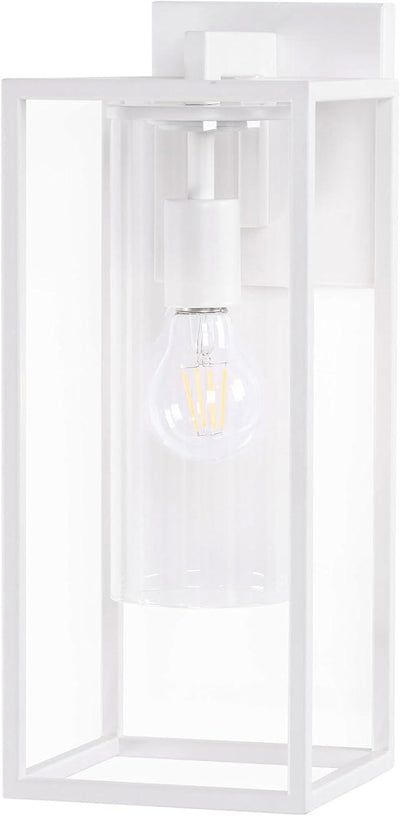 15.7 Inch Outdoor Wall Lights, Outdoor Wall Lantern with Circular Clear Glass Shade, Waterproof Exterior Lighting Fixtures, Modern Front Porch Lighting for House, Garage, E26 Base, ETL Listed, White