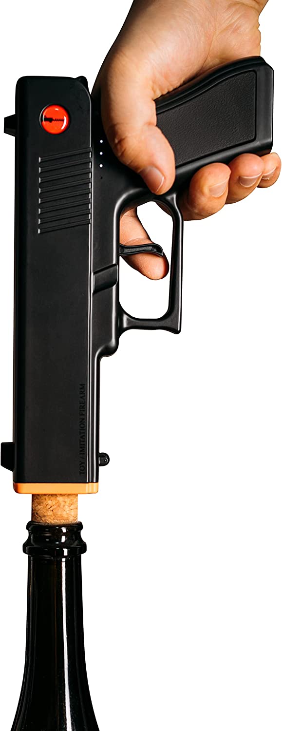 Electric Gun Wine Corkscrew Bottle Opener - Rechargeable Holster Base Cordless Battery - Automatically Open Wines - Multifunctional Electronic Cork Puller - Guns Enthusiasts Gift & Vino Lovers (Black)
