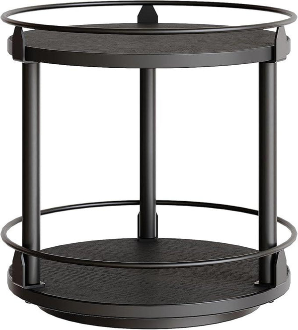 Lazy Susan Organizer, Rotating Spice Rack, 2 Tier Spice Turntable Organizer, Industrial Turntable Spice Holder, for Kitchen Countertop and Cabinet, Compact and Versatile, Black SR22BK