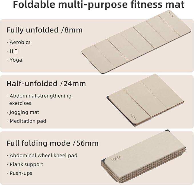 Foldable Yoga Mat Extra Thick 0.32 Inches Eco-Friendly POE Material, Non-Slip Design Fitness Mats, Multi-Purpose Workout Mats For Studio or Home Use (70 x 24 x 0.32 inches）