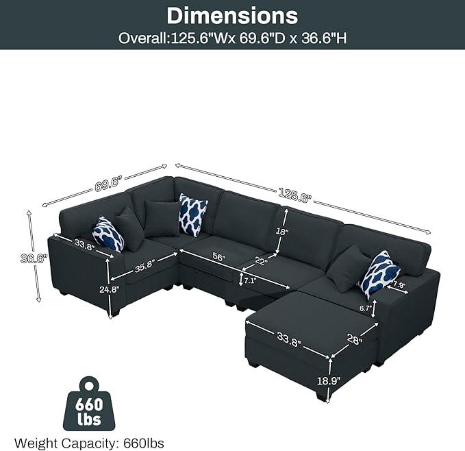L Lengend Vansen Modular Sectional Sofa U Shaped Couch with Ottoman Modern Reversible Corner Sectional Couch for Living Room (Charcoal, U Shaped Sofa-1)