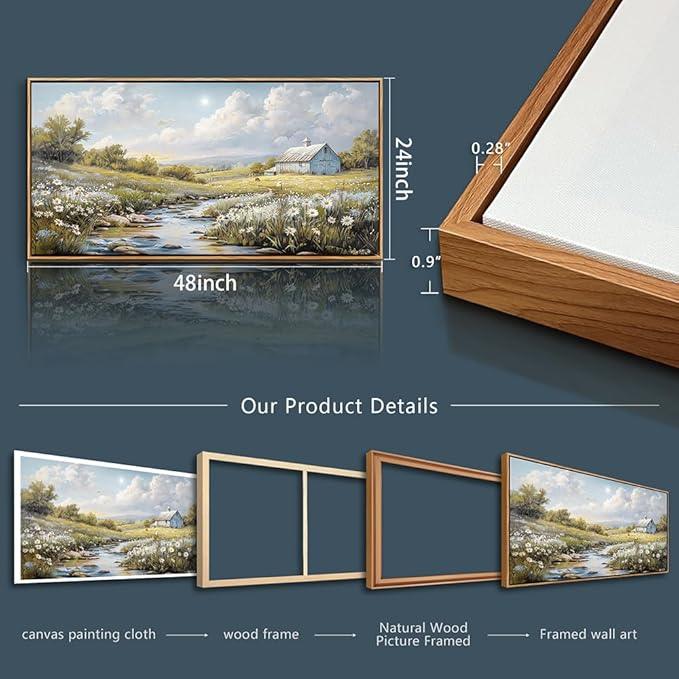 PHAOHUAXM Wall Art For Living Room Large Canvas Wall Decor For Bedroom Flower Watercolour Painting Office Decoration Countryside Scenery Mural Artwork Ready To Hang Home Decor 24x48 In Wood Framed