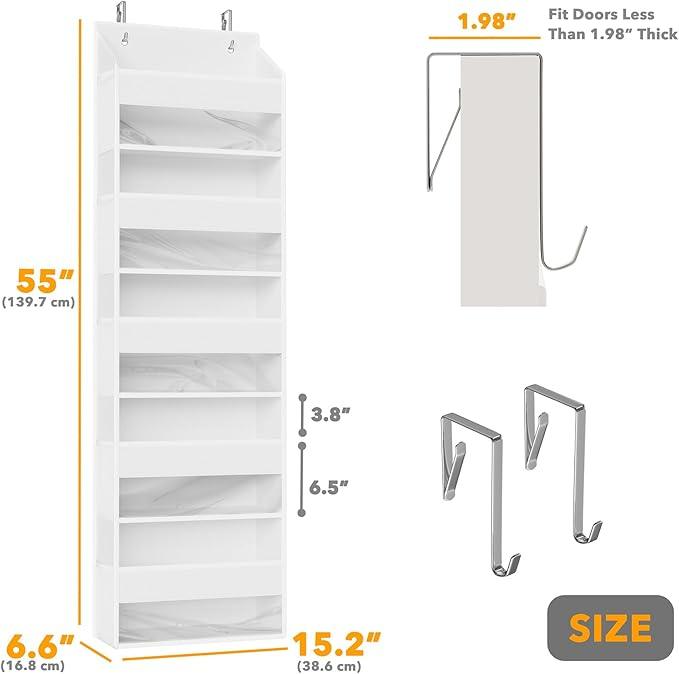 SpaceAid 1 Pack Over The Door Organizer with 5 Large Pockets and 10 Mesh Side Pockets, 5 Layers Door Organizer Hanging with Clear Window for Bedroom, Bathroom, Pantry and Nursery, White