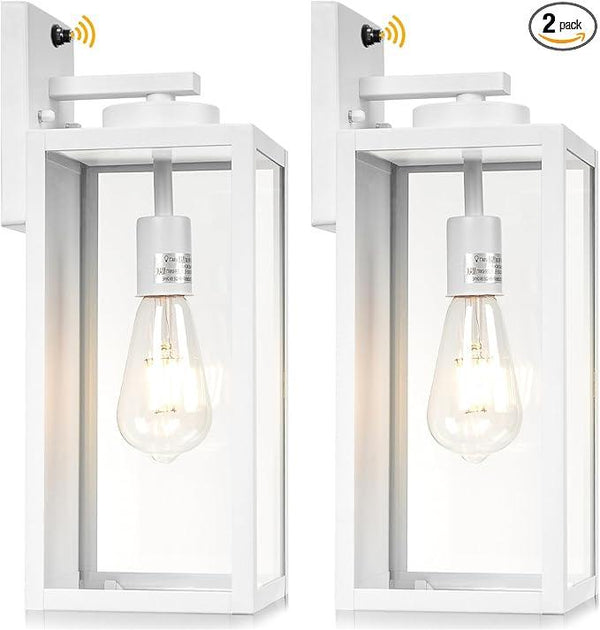 16-inch White Dusk to Dawn Outdoor Wall Light Fixtures, Exterior Waterproof Wall Lanterns, Large Porch Sconces Lighting, Modern Outside Lights for House Patio Front Door Entryway, 2-Packs