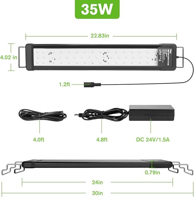 hygger 35W Smart Aquarium Light, Bluetooth LED Light with App Control, Full Spectrum Fish Tank Light with 24/7 Lighting Cycle, 5 Modes, Adjustable Timer, for 24