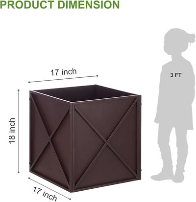 Metal Square Planter Box Tall Planters for Outdoor Plants Modern Heavy Duty with Drainage Holes for Outside Indoor Patio Deck - Brown, 17”x 17”x 18”
