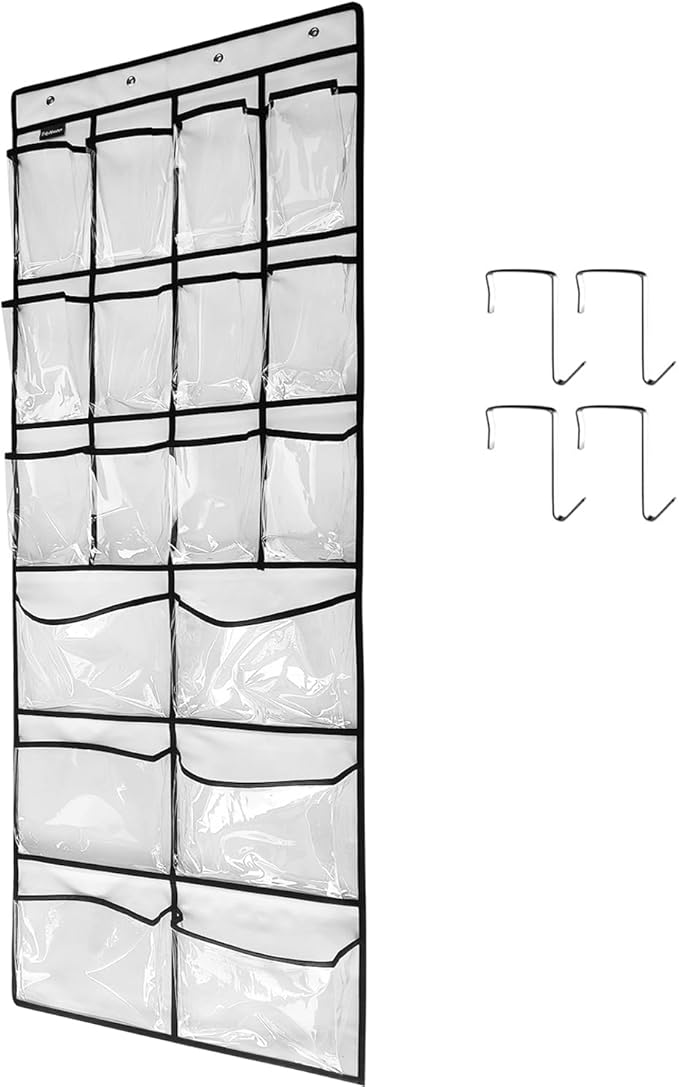 Extra Large Hanging Crystal Clear Over Door Shoe Organizers, Closet Shoe Organizer Shoe Rack Organizer Shoe Storage, 12+6Pockets, 4Hooks, white (59