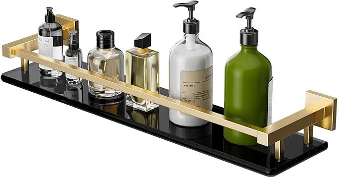 Alise Bathroom Shelves,Gold Glass Shelf for Bathroom, Modern Floating Shelves,20 inch