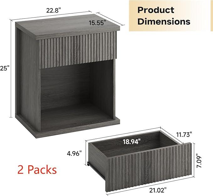 Fluted Nightstand Set of 2, 22.8