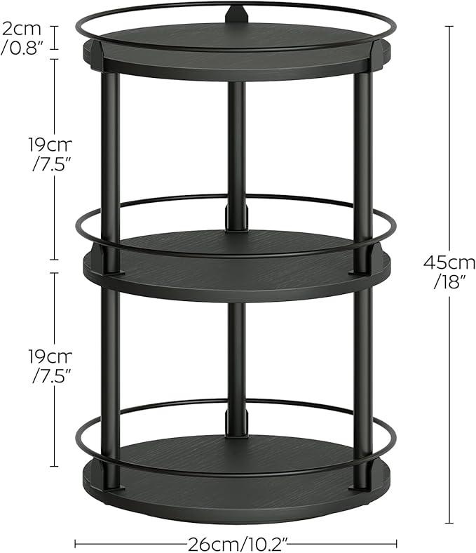 3-Tier Lazy Susan Organizer, Rotating Spice Rack, Spinning Organizer, Industrial Turntable Spice Rack Organizer for Cabinet, Kitchen Countertop, Pantry, Black SR23BK
