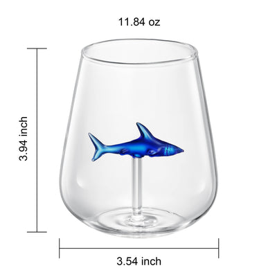 Handcrafted Stemless Shark Wine Glass - Personalized Set of 2
