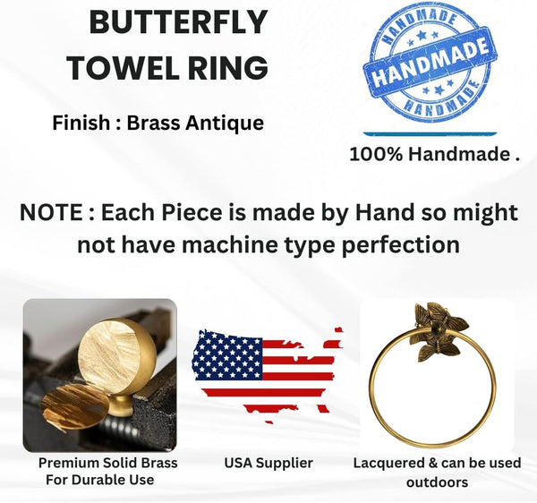 Brass Butterfly Towel Ring - Antique Brass