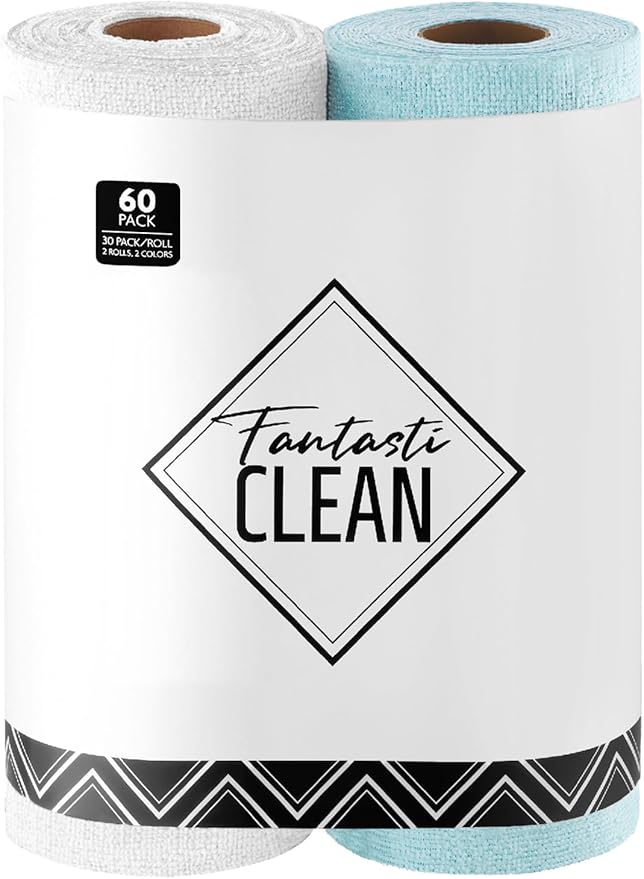 Fantasticlean Microfiber Cleaning Cloth Roll -60 Pack, Tear Away Microfiber Towels, 12