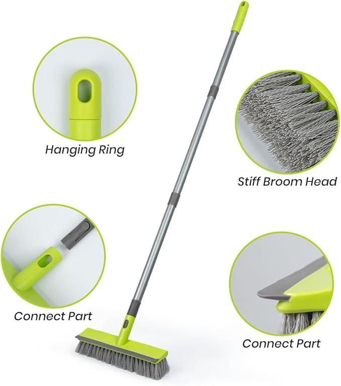 Floor Scrub Brush 2 in 1 Scrape and Stiff Bristle Deck Brush for Cleaning Concrete, Patio, Garage, Kitchen, Carpet and Bathroom 57