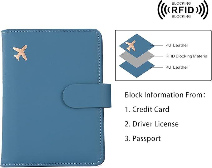 Melsbrinna Unisex-Adults RFID Blocking Travel Passport Cover/Case, Cute Passport Wallet with 10 Compartments, Black Blue