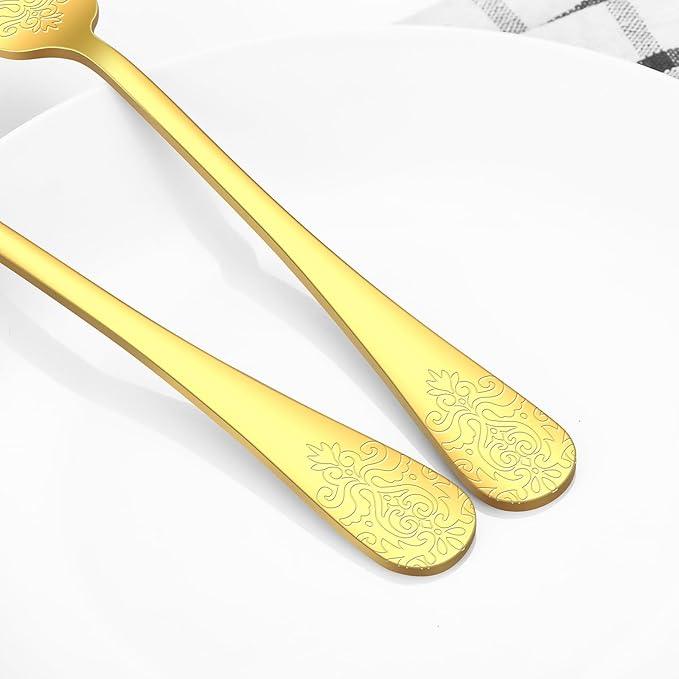 40 Pcs Gold Silverware Set for 8 with Classical Flower Embossed Design, Food Grade Stainless Steel Flatware Set, Eating Utensils Sets Include Fork/Knife/Spoon, Cutlery Set, Dishwasher Safe