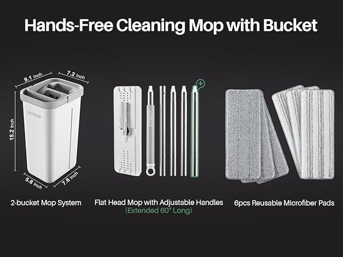 JOYMOOP Mop and Bucket with Wringer Set, Hands Free Flat Floor Mop and Bucket, 60