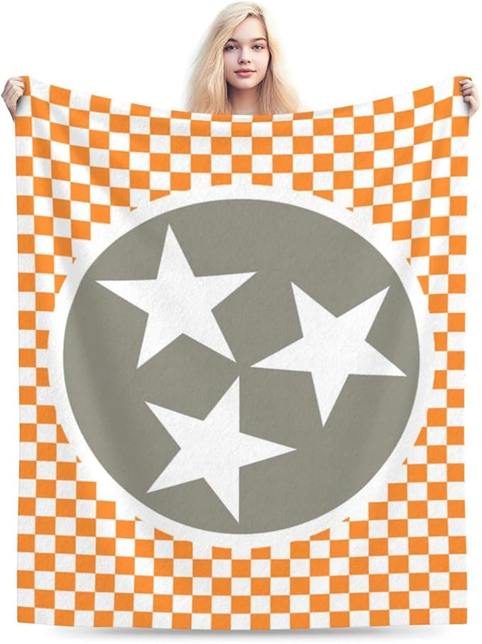 HGOD DESIGNS Tennessee Throw Blanket Ultra Soft Warm All Season Tennessee Orange Grey Star Flag Decorative Fleece Blankets for Bed Chair Car Sofa Couch Bedroom 50