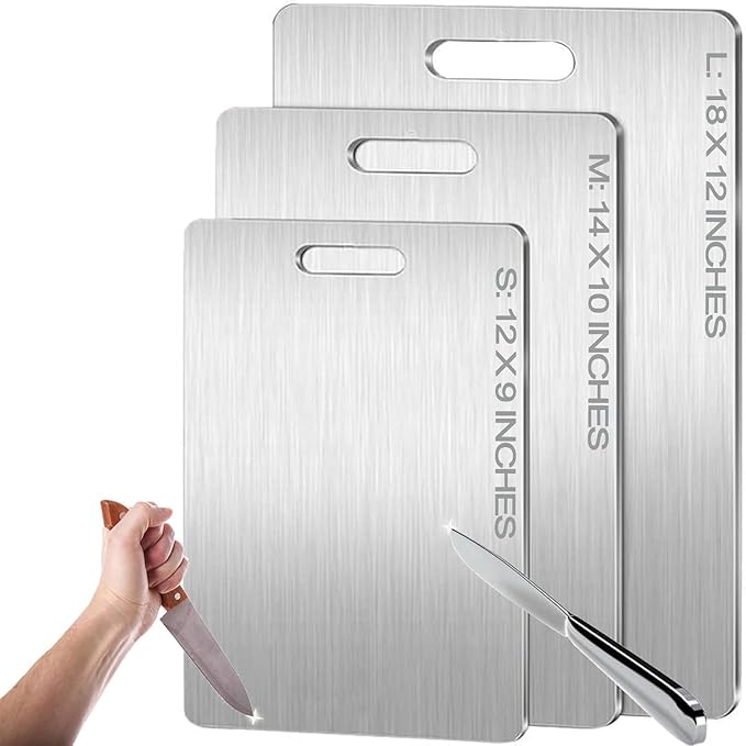 Titanium Cutting Boards for Kitchen - 100% Pure Titanium Cutting Board - Double Sided Food Grade Quality Cutting Boards - Easy to Clean and Store (14