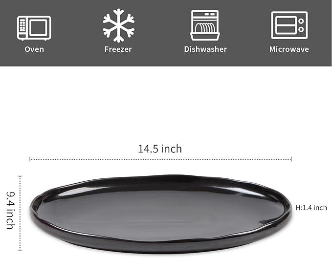 vicrays Serving Platter Ceramic Tray Plates Extra Large Oval 14.5 Inch Porcelain Dinner Plates Long Serving Dish Set Entertaining Party Restaurant Food Meat Sushi Fish Turkey Platter - Black