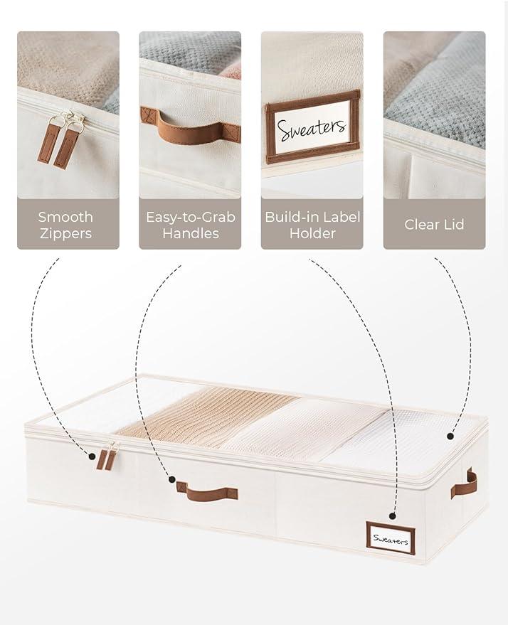 StorageWorks Large Under Bed Storage Containers with Handles and Label Holder, 2 Pack Ultra-thick Fabric Underbed Bins, Closet Organizer for Clothes, Blankets, Sweater