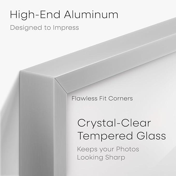 Homeforia 24x24 Silver Picture Frame, High End Metal 24 x 24 Large Square Silver Frames with Mat 20 by 20 inch Photo, 24by24 Thin Poster Frame Matted to 20x20 Print, Tempered Glass, Wall Kit, Set of 1