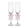 Clear Champagne Glass with Pink Bow on Stem, Set of 2