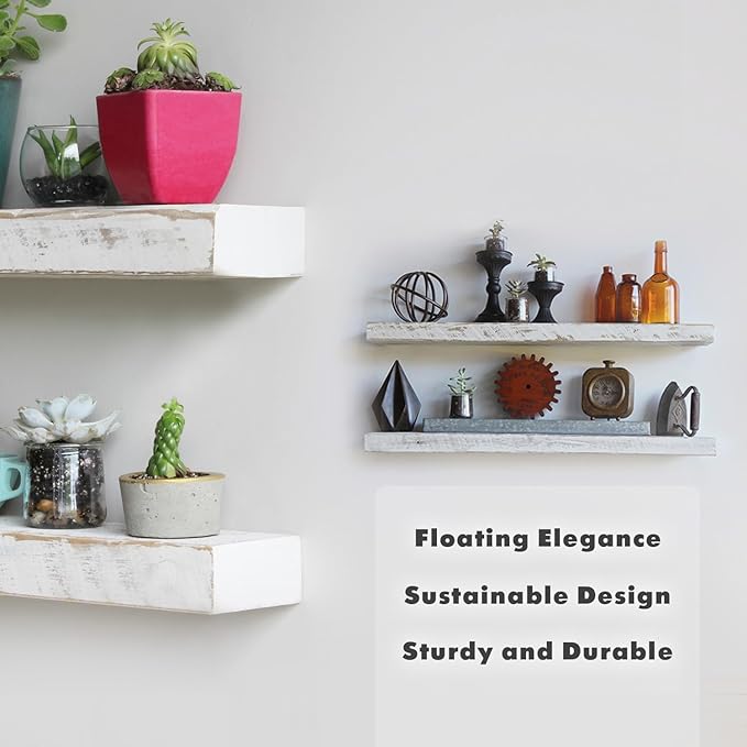 Urban Legacy Reclaimed Barnwood Planks | Floating Shelves for Wall w/Flush Mount Shelf Bracket Set Included | Set of 2 (White Wash, 40