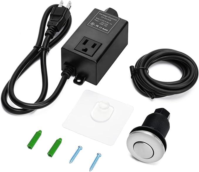Garbage Disposal Air Switch Kit for SinkTop Waste Disposal with Stainless Steel Brushed Nickel Short Air Button by briidea