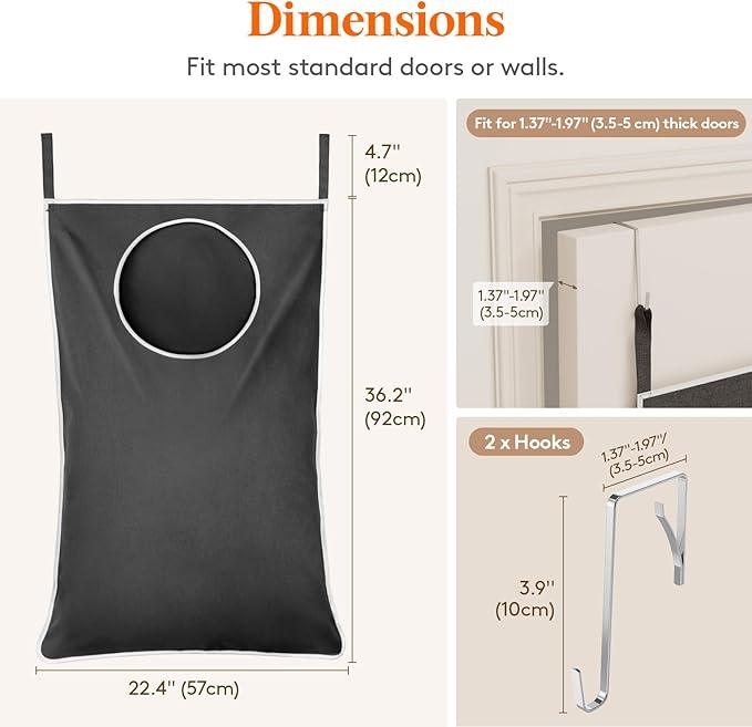 Lifewit Over Door Laundry Hamper, Large Collapsible Hanging Laundry Hamper, Hanging Laundry Basket Bag for Bathroom Bedroom Dirty Clothes Storage Organizer, Dark Gray