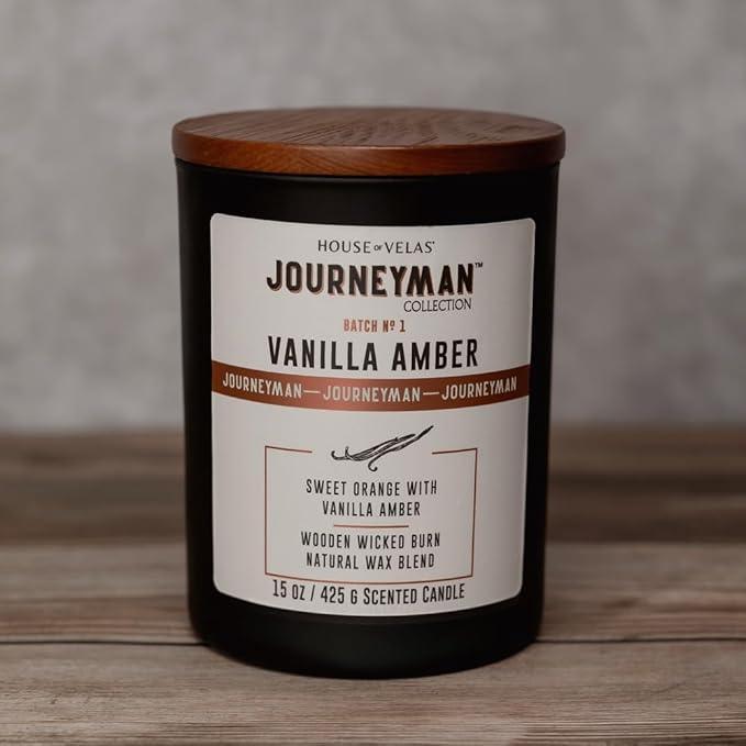 Journeyman Collection Candle, 15oz, Wooden Wick, Vanilla Amber, Large Painted Jar