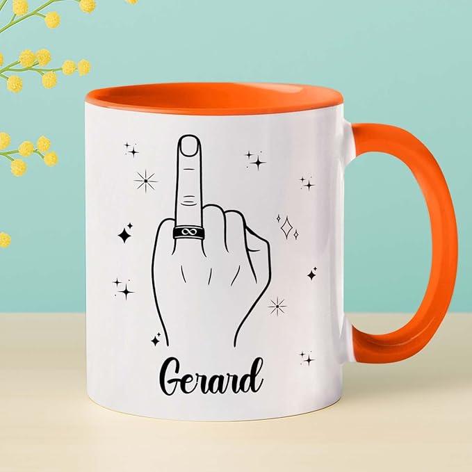 Customized Name Ring Finger Accent Coffee Mug Gift For Men Mr His Fiance Husband Groom, Ring Engaged Coffee Cup 11 Oz 15 Oz, Personalized White Mug Gift For Wedding Bridal Shower Bachelorette Party