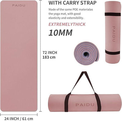 Yoga Mat Non Slip Anti-tear,extra thick-2/5 inch（10MM）High Resiliency Professional POE Yoga Mats for Women Men Kids,72