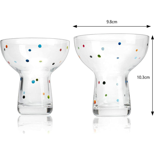 The Wine Savant Hand Blown Margarita Glass – Luxury Hand Blown Confetti Margarita, Martini & Champagne Glasses Cinco de Mayo, Hand Blown Glass – Large Party (Polka Dot Vintage Design)