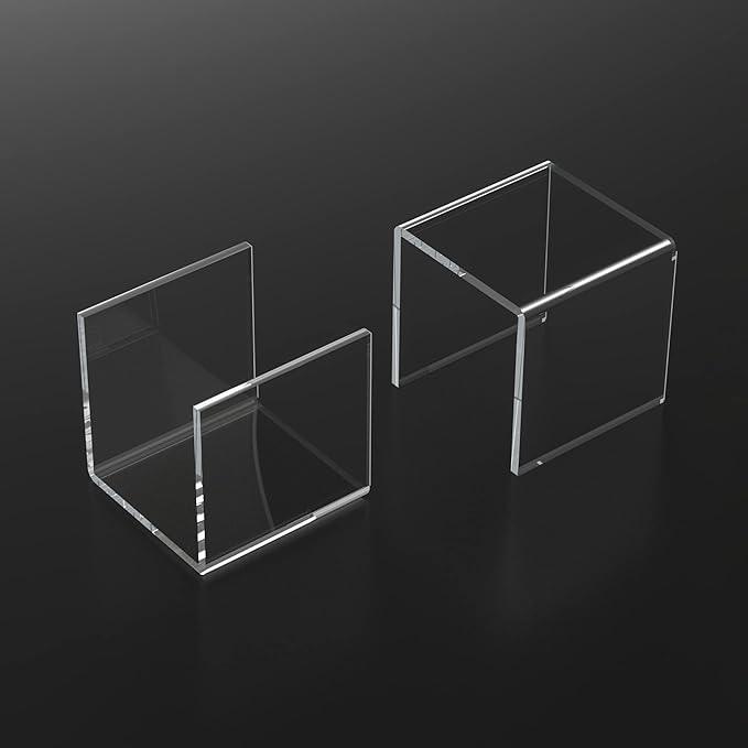 Square Acrylic Shelf Risers 3pcs, Acrylic Dessert Table Display Set, Clear Acrylic Showcase Collectibles Display Shelf for Funko Pop, Cupcake, Toys, Watches, Table Decorations - 4''x5''x6''