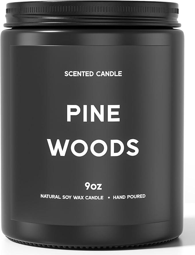 Pine Woods Candle, 9oz Scented Candle for Men, Scented Candles for Home, Gifts for Men, Personalized Blessing Minimalist Men's Gifts