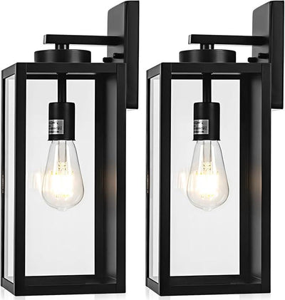 16-inch Large Outdoor Wall Light Fixture, Black Exterior Wall Lantern Waterproof, Farmhouse Porch Sconce Lighting With Glass, Modern Wall-Mounted Outside Lights for House, Garage, Patio Lamp, 2 Packs