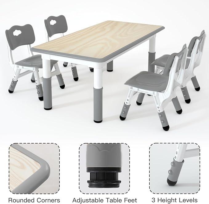 Kids Study Table and 4 Chairs Set,Height Adjustable Table and Chairs for Children and Toddlers,47.2