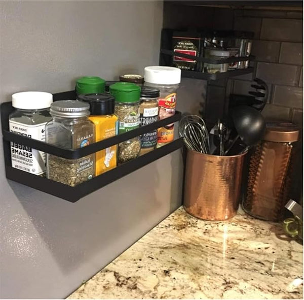 Magnetic Spice Rack Holder Paper Towel Holder with Hook for Refrigerator Fridge Organizer for Kitchen, Space Saver Container for Kitchen/Apartment, Drill Free, Black，3 Packs