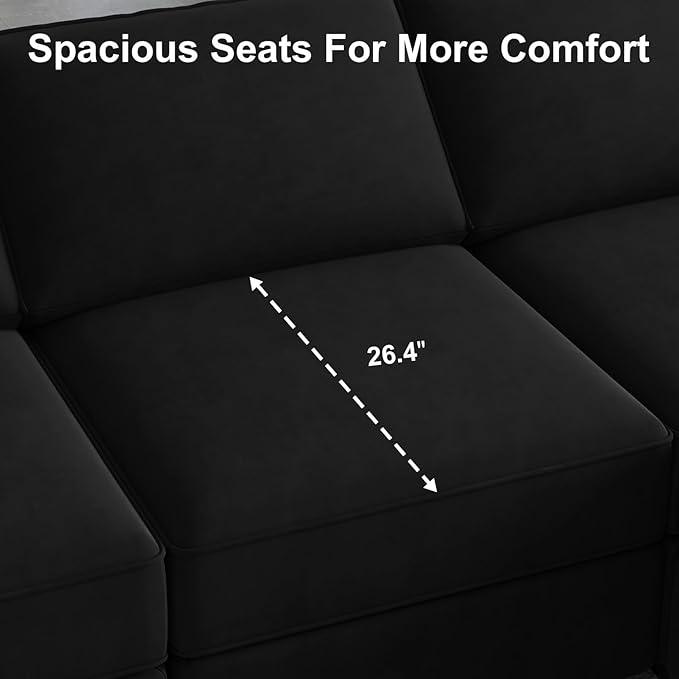 Belffin Modular Sectional Sofa with Double Chaise Velvet U Shaped Sofa Reversible Sectional Couch with Storage Black
